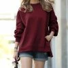 42POPS | Dark Burgundy Crewneck Long-Sleeve Hi-Low Pocket Sweatshirt - Women
