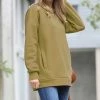 42POPS | Dusty Olive V-Neck Long-Sleeve Pocket Sweatshirt - Women