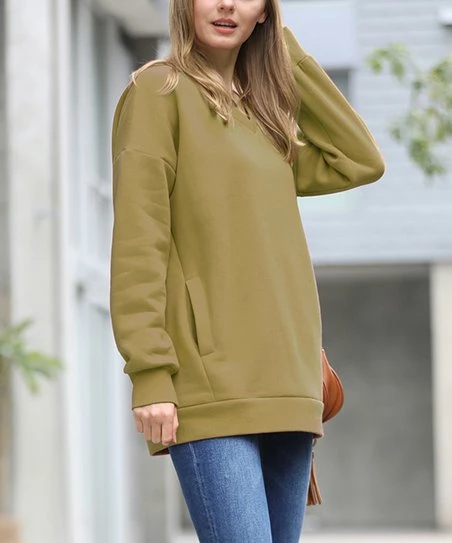 42POPS | Dusty Olive V-Neck Long-Sleeve Pocket Sweatshirt - Women