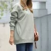 42POPS | Light Sage V-Neck Long-Sleeve Pocket Sweatshirt - Women