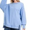 42POPS | Spring Blue Exposed-Seam Crewneck Long-Sleeve Hi-Low Sweatshirt - Women