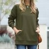 42POPS | Dark Olive Crewneck Long-Sleeve Pocket Sweatshirt - Women