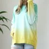 42POPS | Mint & Yellow Ombré Crewneck Long-Sleeve Hi-Low Pocket Sweatshirt - Women