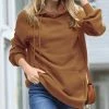 42POPS | Deep Camel Side-Tie Funnel-Neck Long-Sleeve Pocket Hoodie - Women