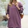 42POPS | Eggplant V-Neck Long-Sleeve Pocket Sweatshirt Dress - Women