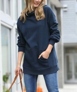 42POPS | Midnight Navy Side-Tie Funnel-Neck Long-Sleeve Pocket Hoodie - Women
