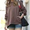 42POPS | Mocha Crewneck Long-Sleeve Hi-Low Pocket Sweatshirt - Women