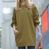 42POPS | Dusty Olive Crewneck Long-Sleeve Pocket Oversize Sweatshirt Tunic - Women
