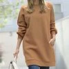 42POPS | Deep Camel Crewneck Long-Sleeve Pocket Oversize Sweatshirt Tunic - Women