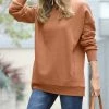 42POPS | Dark Camel Crewneck Long-Sleeve Pocket Sweatshirt - Women
