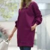 42POPS | Dark Plum Crewneck Long-Sleeve Pocket Oversize Sweatshirt Tunic - Women