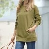 42POPS | Khaki Crewneck Long-Sleeve Pocket Sweatshirt - Women