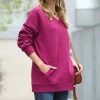 42POPS | Magenta V-Neck Long-Sleeve Pocket Sweatshirt - Women