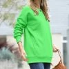 42POPS | Bright Green Crewneck Long-Sleeve Pocket Sweatshirt - Women