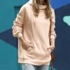42POPS | Dusty Blush Side-Tie Funnel-Neck Long-Sleeve Pocket Hoodie - Women