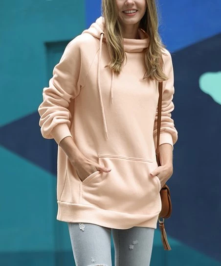 42POPS | Dusty Blush Side-Tie Funnel-Neck Long-Sleeve Pocket Hoodie - Women