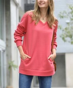 42POPS | Desert Rose V-Neck Long-Sleeve Pocket Sweatshirt - Women