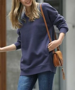 42POPS | Navy V-Neck Long-Sleeve Pocket Sweatshirt - Women