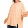 42POPS | Light Peach Exposed-Seam Crewneck Long-Sleeve Hi-Low Sweatshirt - Women