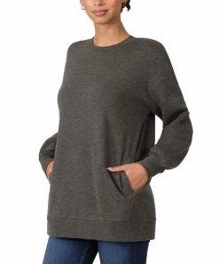 42POPS | Charcoal Crewneck Long-Sleeve Pocket Sweatshirt - Women