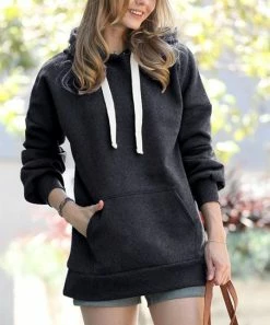 42POPS | Charcoal Long-Sleeve Pocket Oversize Hoodie - Women