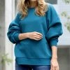 42POPS | Teal Drop-Shoulder Crewneck Long-Sleeve Oversize Sweatshirt - Plus