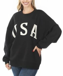 42POPS | Black & Ivory 'USA' Crewneck Long-Sleeve Sweatshirt - Women