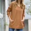 42POPS | Deep Camel V-Neck Long-Sleeve Pocket Sweatshirt - Women