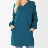 42POPS | Teal V-Neck Long-Sleeve Pocket Sweatshirt Dress - Women