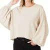 42POPS | Sand Beige Crewneck Puff-Sleeve Crop Sweatshirt - Women
