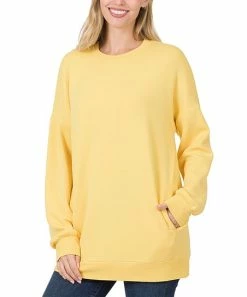 42POPS | Dusty Banana Crewneck Long-Sleeve Pocket Sweatshirt - Women