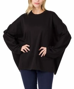 42POPS | Black Seam-Accent Oversize Crewneck Long-Sleeve Sweatshirt - Women