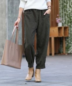 42POPS | Ash Gray Corduroy Pocket Straight-Leg Pants - Women