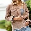 42POPS | Mocha Distressed-Trim Pocket Button-Up Jacket - Women