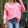 42POPS | Bright Pink Thumbhole Boatneck Long-Sleeve Raglan Top - Women