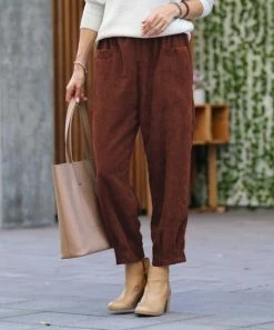 42POPS | Dark Rust Corduroy Pocket Straight-Leg Pants - Women