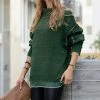 42POPS | Dark Green Raw-Seam Mock Neck Long-Sleeve Oversize Sweater - Women