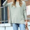 42POPS | Dusty Green Ribbed Crewneck Long-Sleve Sweater - Women