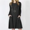 42POPS | Black Boatneck Long-Sleeve Pocket Shift Dress - Women