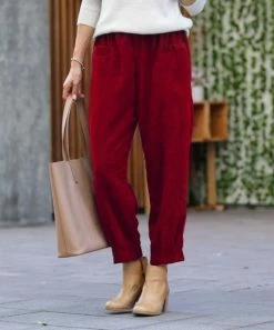 42POPS | Burgundy Corduroy Pocket Straight-Leg Pants - Women