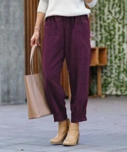 42POPS | Eggplant Corduroy Pocket Straight-Leg Pants - Women