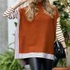 42POPS | Butter Orange Stripe-Side Mock Neck Hi-Low Sweater - Women
