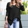 42POPS | Black Waffle V-Neck Hi-Low Sweater - Women