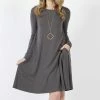42POPS | Ash Gray Boatneck Long-Sleeve Pocket Shift Dress - Women