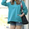 42POPS | Dusty Teal Crewneck Long-Sleeve Hi-Low Pocket Sweatshirt - Women
