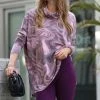 42POPS | Plum Abstract Cowl Neck Long-Sleeve Hi-Low Top - Women