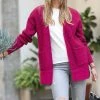 42POPS | Magenta Waffle Side-Slit Pocket Open Cardigan - Women