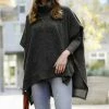 42POPS | Black Melange Cowl Neck Long-Sleeve Hi-Low Poncho - Women