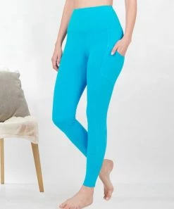 42POPS | Ice Blue Wide-Waistband Pocket Leggings - Women