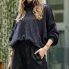 42POPS | Black Melange Drop-Shoulder Mock Neck Crop Sweater - Women